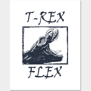 T-Rex Flex Dino Distressed Retro Black Posters and Art